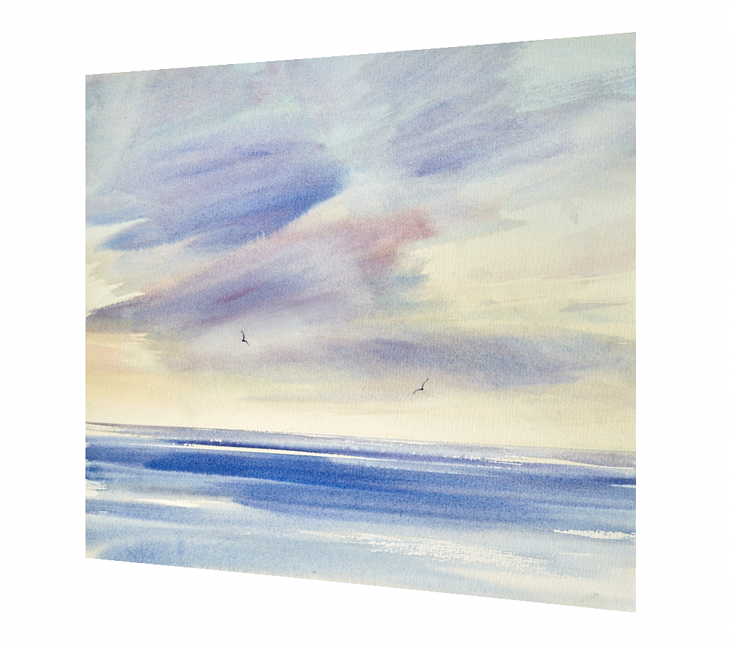 Light Beyond, St Annes original seascape watercolour painting by Timothy Gent - side view