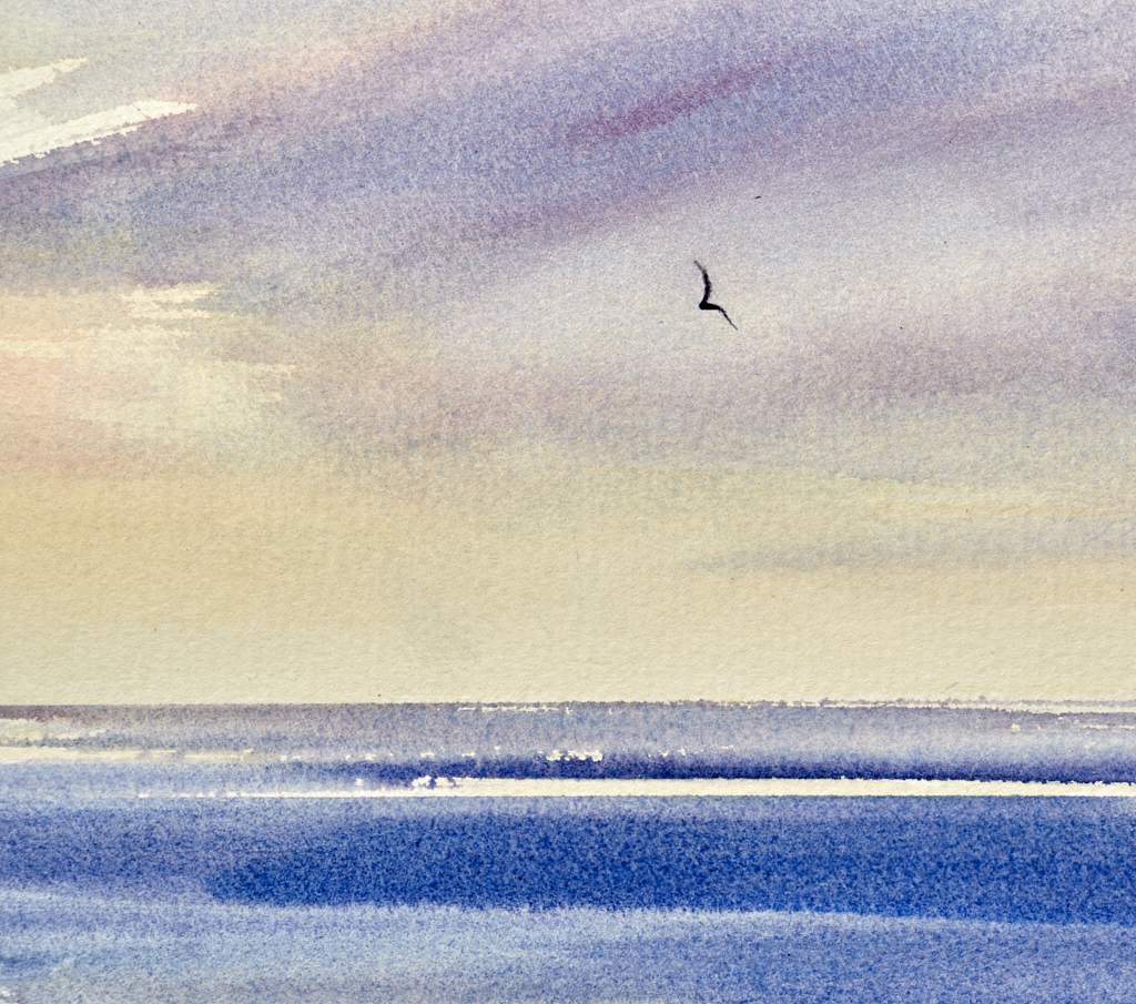 Light Beyond, St Annes original seascape watercolour painting by Timothy Gent - detail view