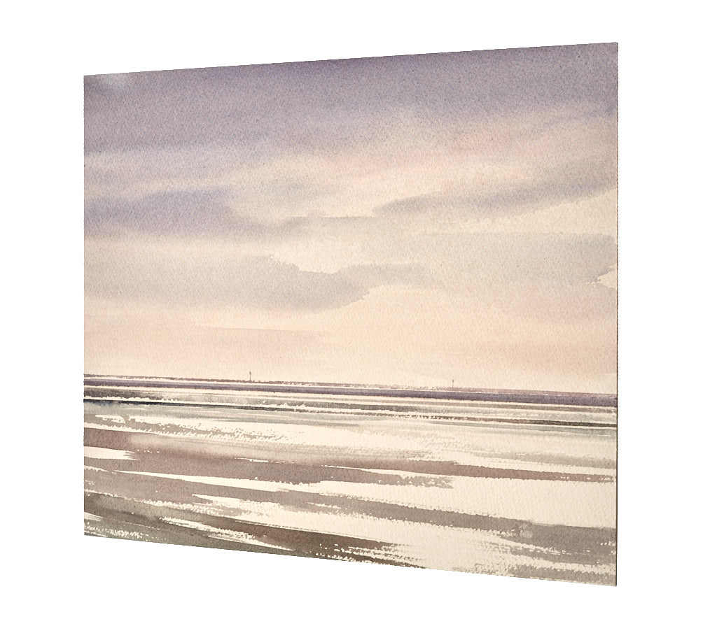 Lucent shore original seascape watercolour painting by Timothy Gent - side view