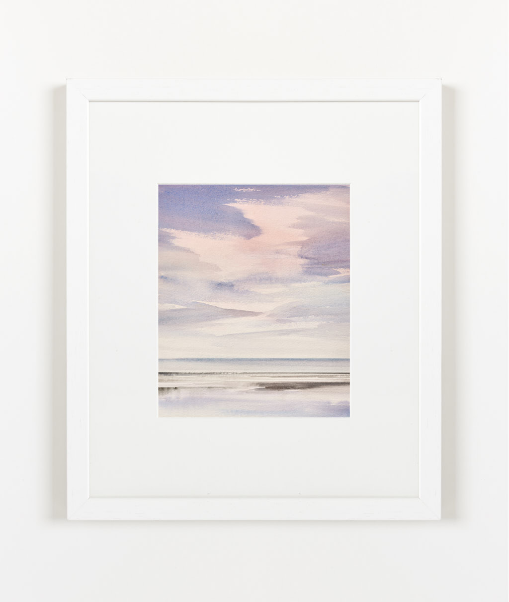 Peaceful shore, Lytham St Annes beach watercolour painting by Timothy Gent - example framed view