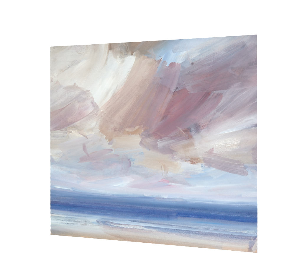 Skies over the sea original seascape watercolour painting by Timothy Gent - side view