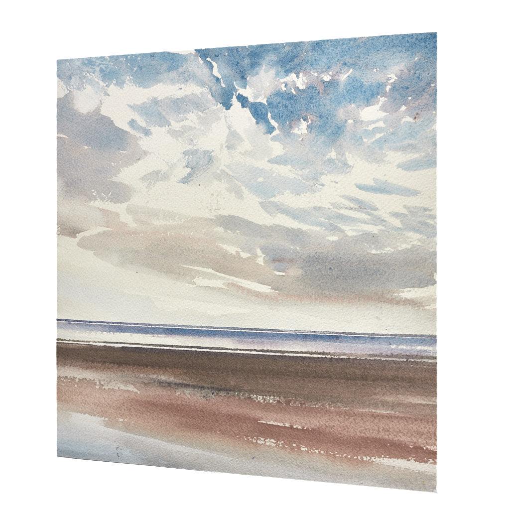 Sunlight over the sea original seascape watercolour painting by Timothy Gent - side view