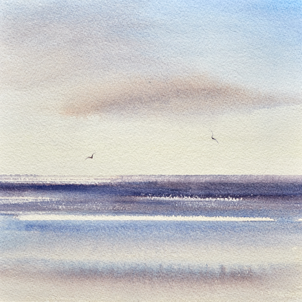 Sunlit skies over the sea original watercolour painting