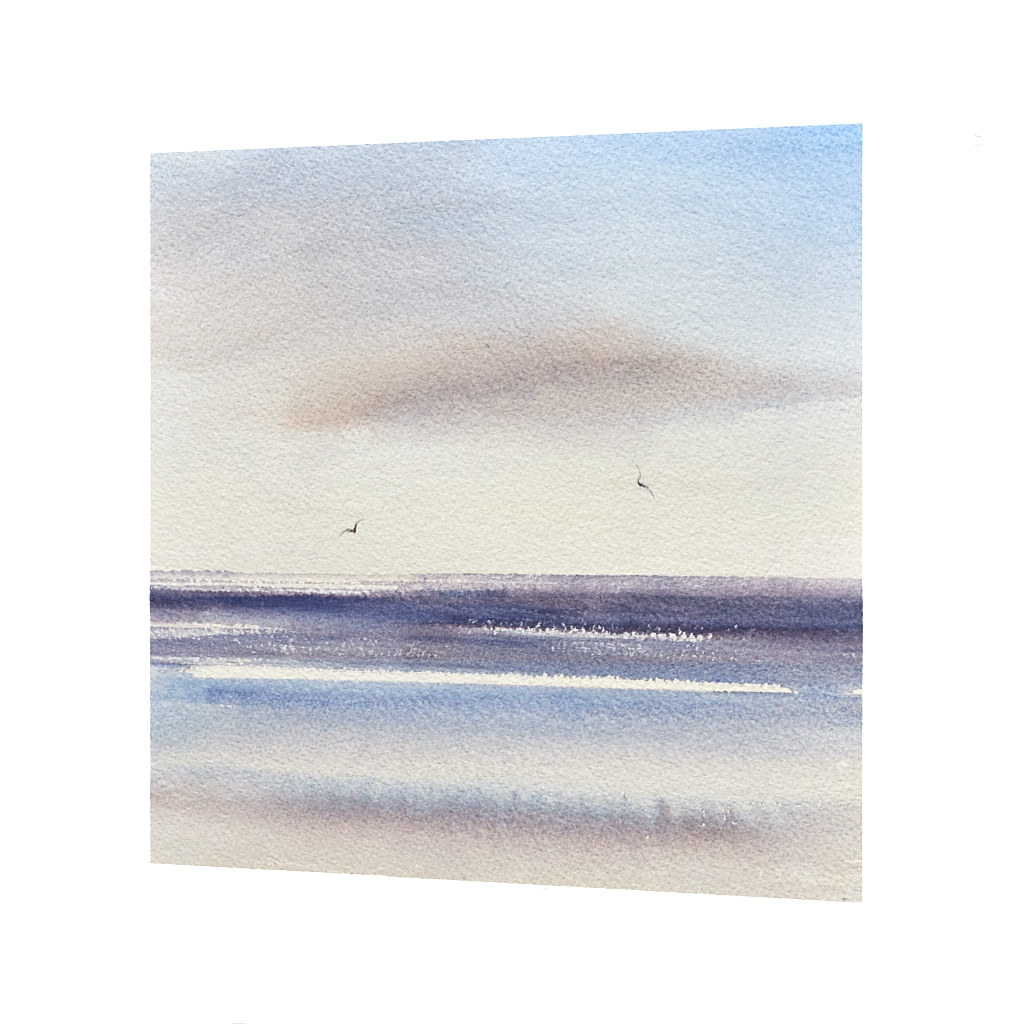 Sunlit skies over the sea original seascape watercolour painting by Timothy Gent - side view