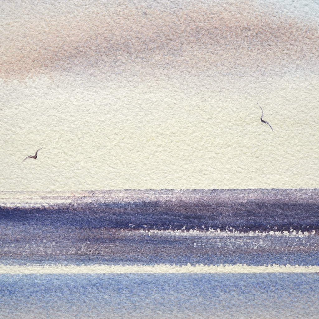 Sunlit skies over the sea original seascape watercolour painting by Timothy Gent - detail view
