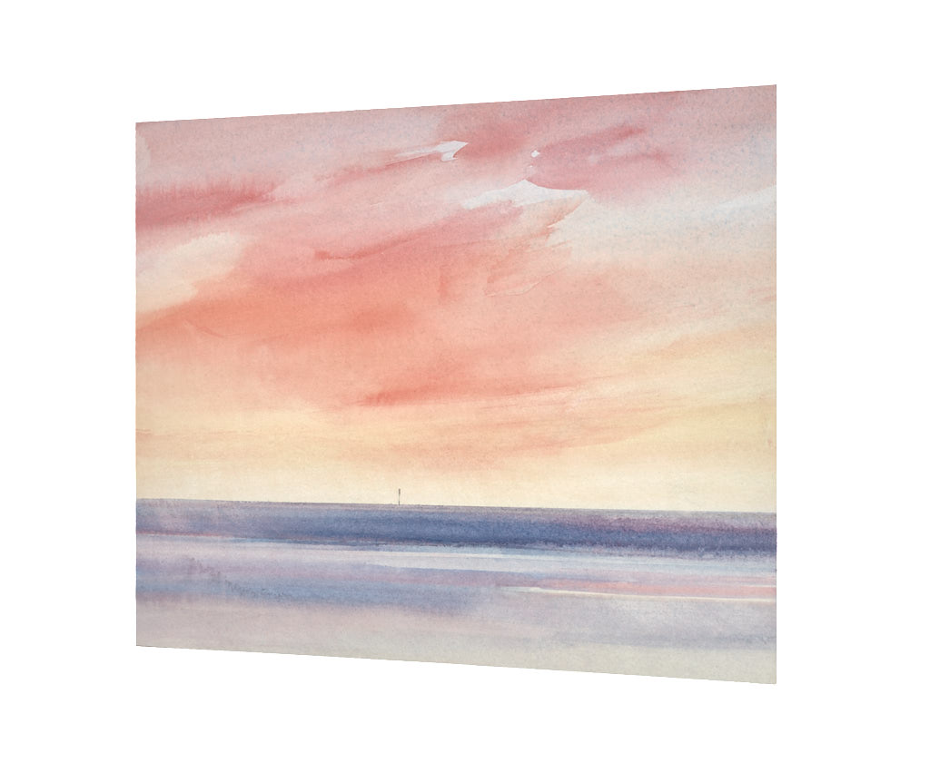Sunset light out to sea original seascape watercolour painting by Timothy Gent - side view