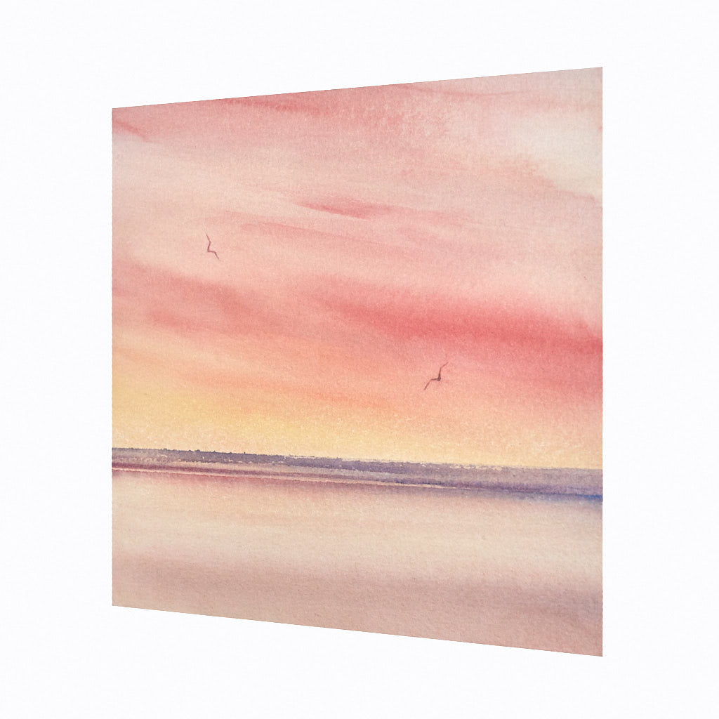 Sunset shore original seascape watercolour painting by Timothy Gent - side view