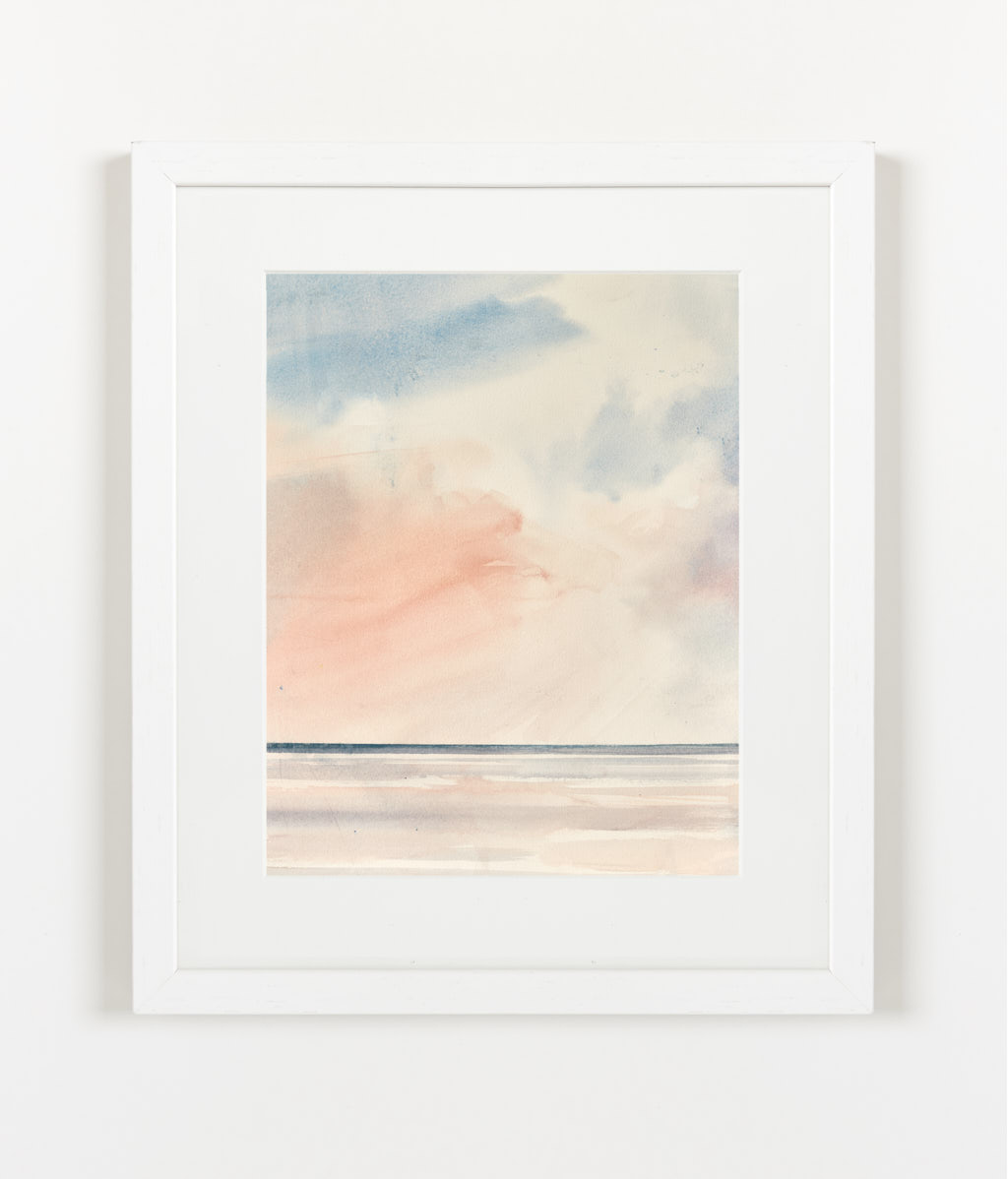 Sunset skies over the sea watercolour painting by Timothy Gent - example framed view