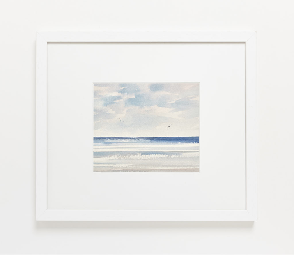 Sunshine over the sea watercolour painting by Timothy Gent - example framed view