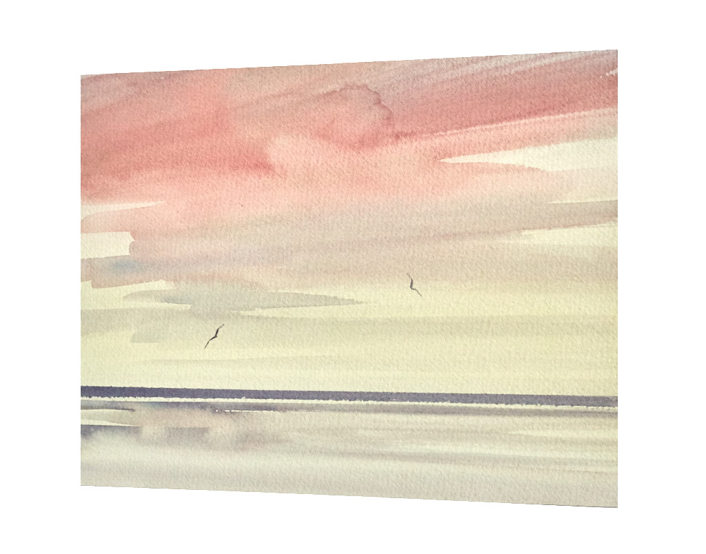 Twilight horizons original seascape watercolour painting by Timothy Gent - side view