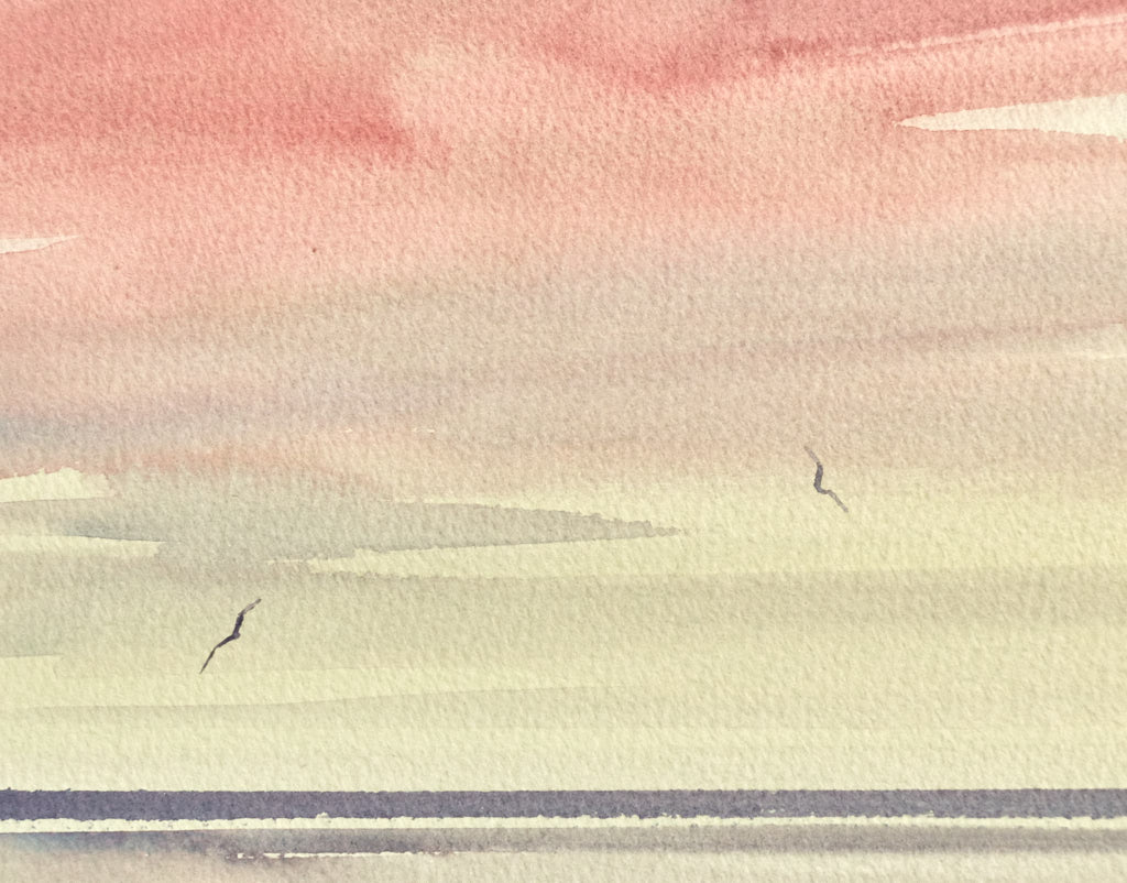 Twilight horizons original seascape watercolour painting by Timothy Gent - detail view