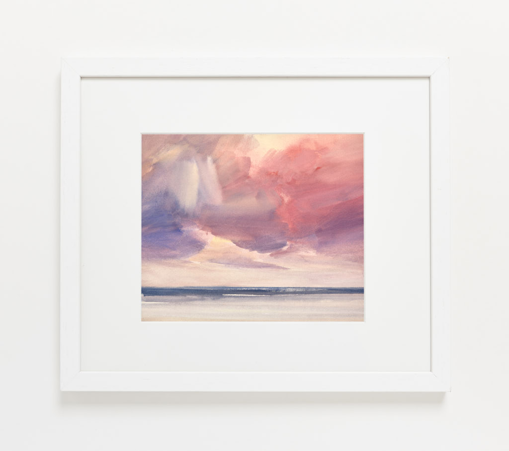 Twilight shore watercolour painting by Timothy Gent - example framed view