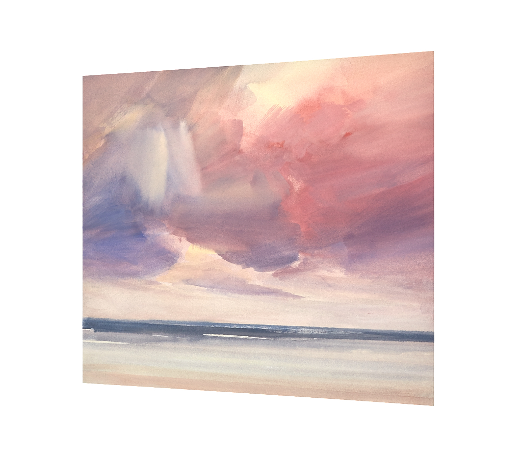Twilight shore original seascape watercolour painting by Timothy Gent - side view