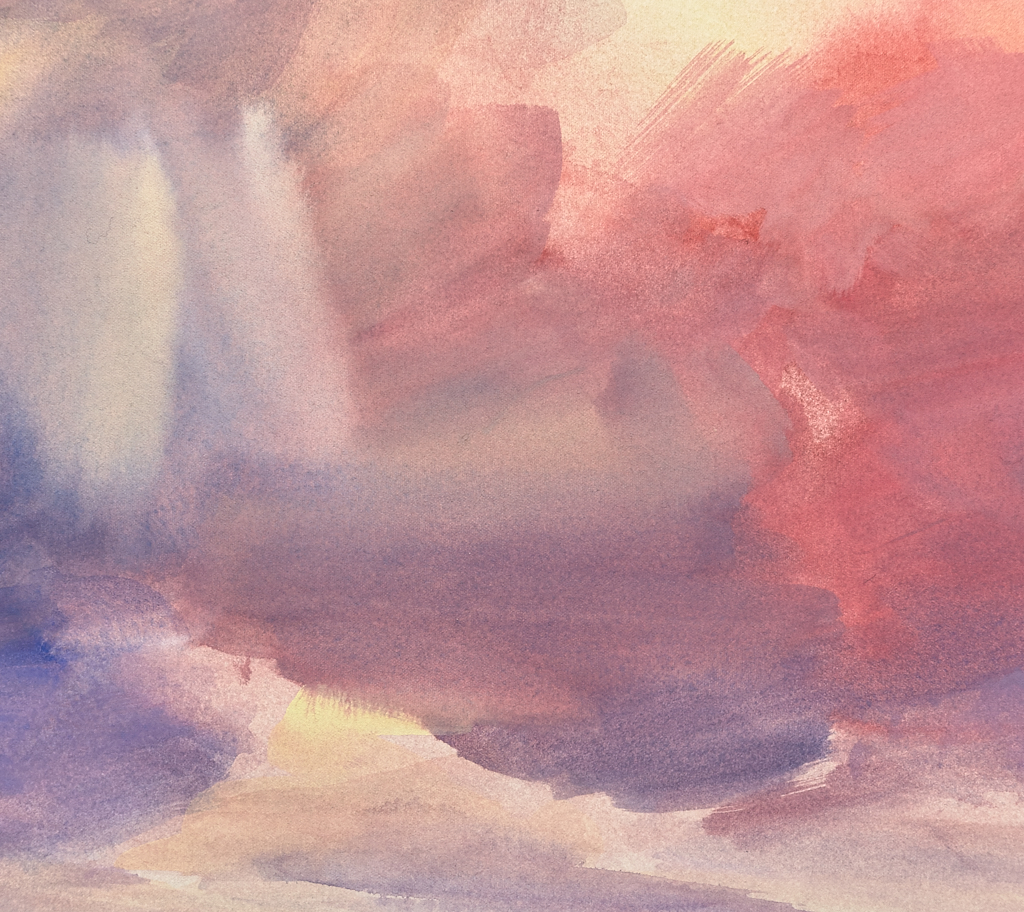 Twilight shore original seascape watercolour painting by Timothy Gent - detail view