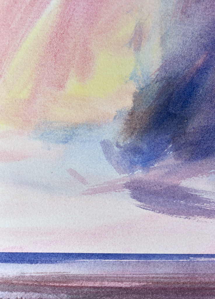 Twilight Silence original seascape watercolour painting by Timothy Gent - second detail view