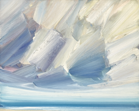 Oil painting Over the shore, Lindisfarne, Northumberland by fine artist Timothy Gent