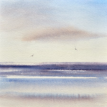 Sunlit skies over the sea original art watercolour painting by Timothy Gent