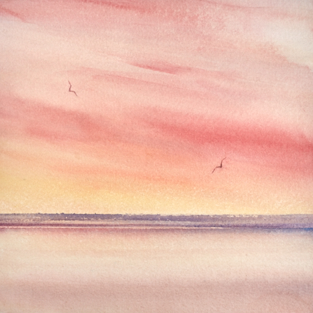 Sunset shore original art watercolour painting by Timothy Gent