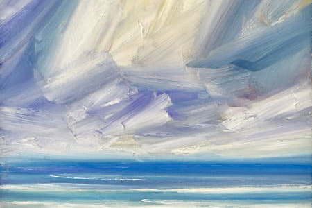 Sunlit shore oil painting article