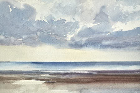 Sunset seashore, Lytham St Annes watercolour painting article